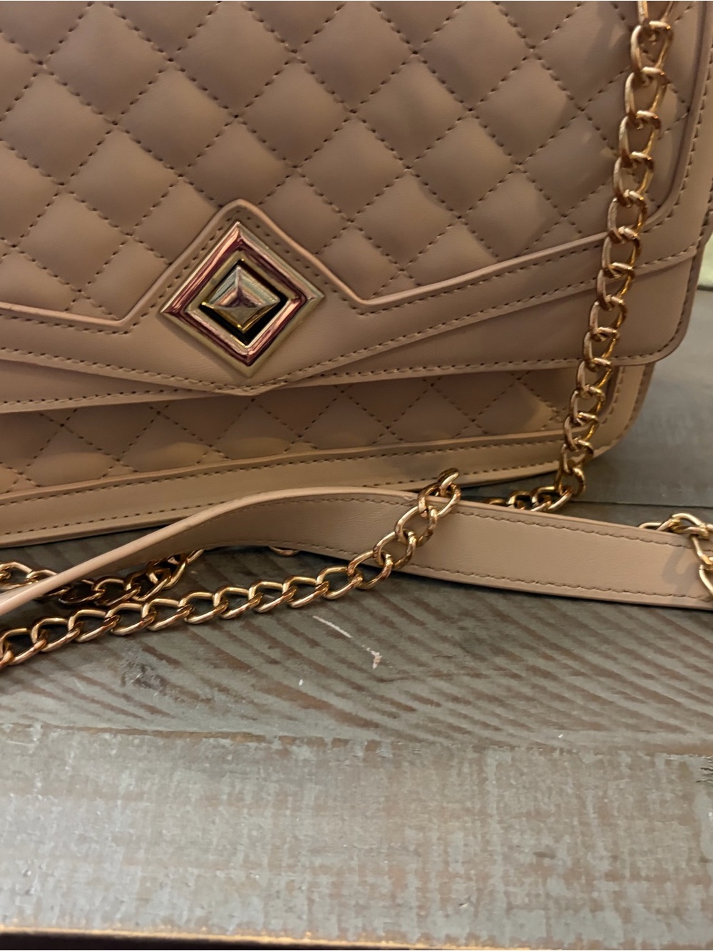 Quilted Taupe Chain Shoulder Bag with Gold Hardware - Picture 5 of 13